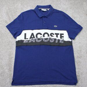 Lacoste Sport Polo Shirt Mens Large Blue Big Spell Out 100% Cotton Short Sleeve